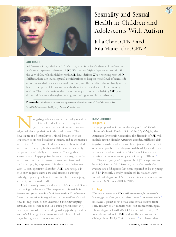 (PDF) Sexuality and Sexual Health in Children and Adolescents With Autism