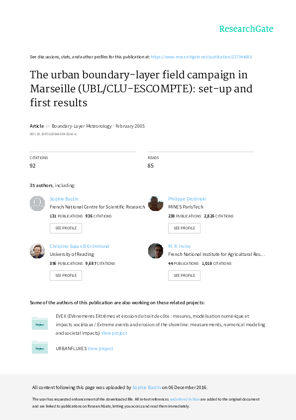 (PDF) The urban boundarylayer field campaign in marseille setup and first