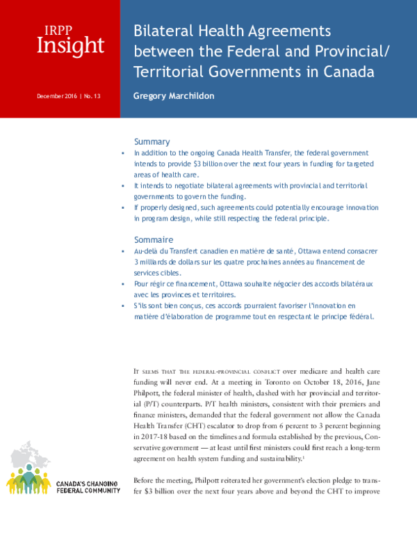 (PDF) Bilateral Health Agreements between the Federal and Provincial ...