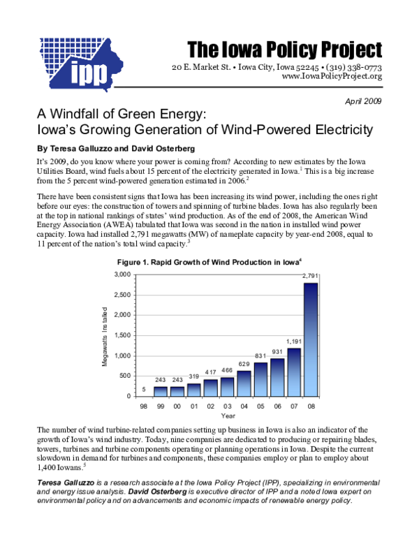 (PDF) A Windfall of Green Energy: Iowa's Growing Generation of Wind ...