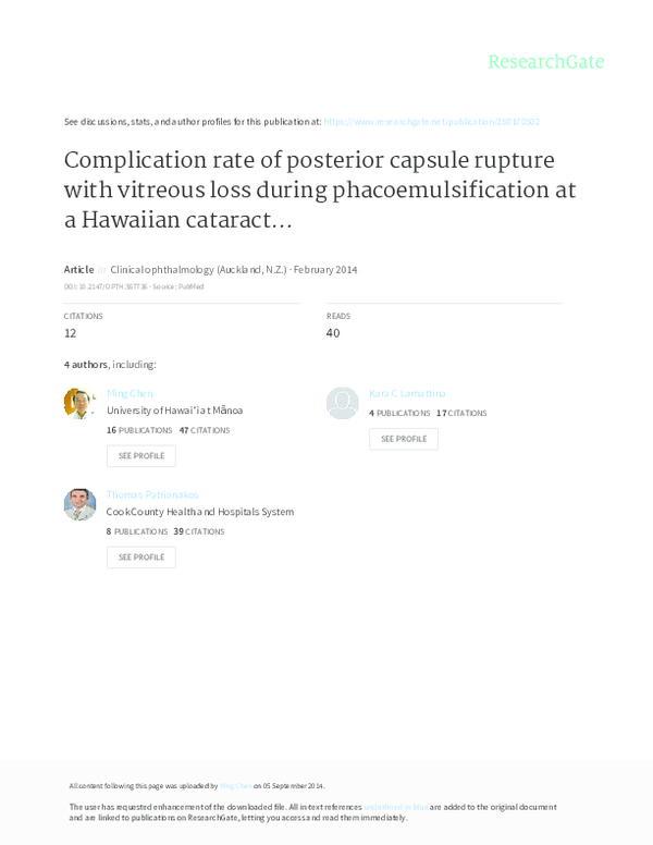 (PDF) Complication rate of posterior capsule rupture with vitreous loss ...
