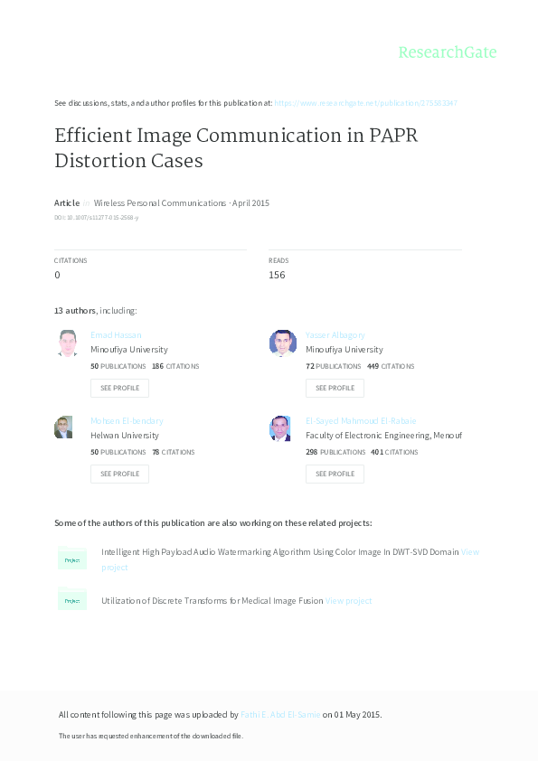 (PDF) Efficient Image Communication in PAPR Distortion Cases