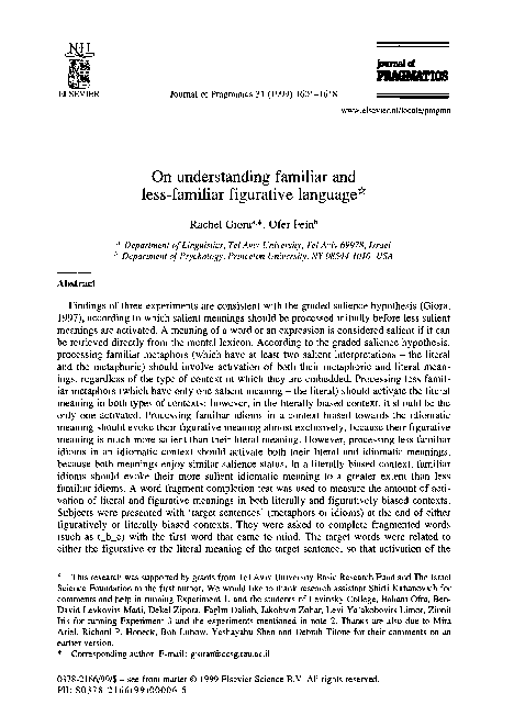 (PDF) On understanding familiar and less-familiar figurative language