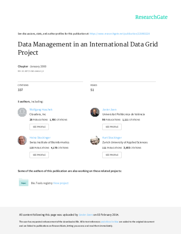 (PDF) Data Management in an International Data Grid Project