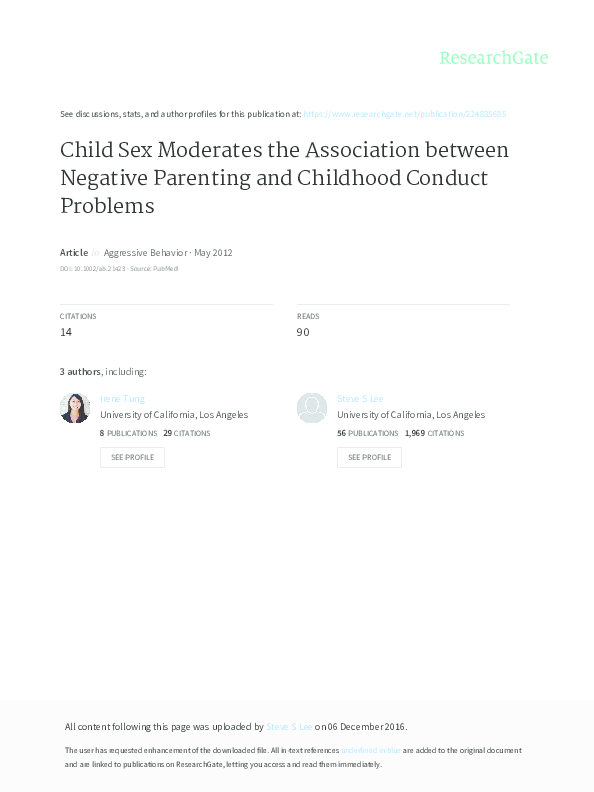 (PDF) Child Sex Moderates the Association between Negative Parenting ...