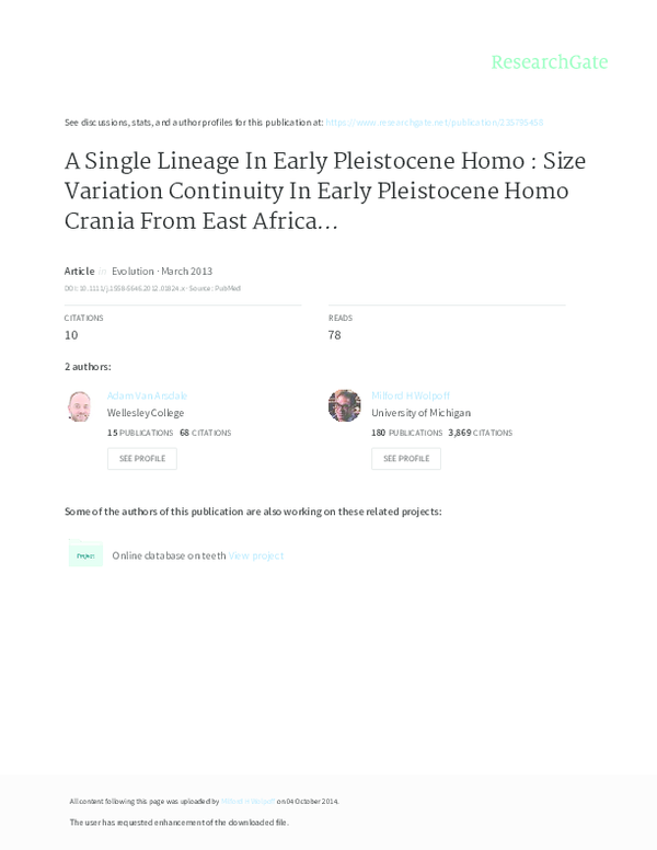(PDF) A Single Lineage in Early Pleistocene Homo : Size Variation ...