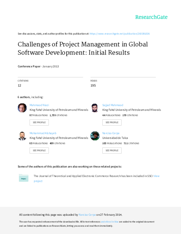 (PDF) Challenges of project management in global software development ...
