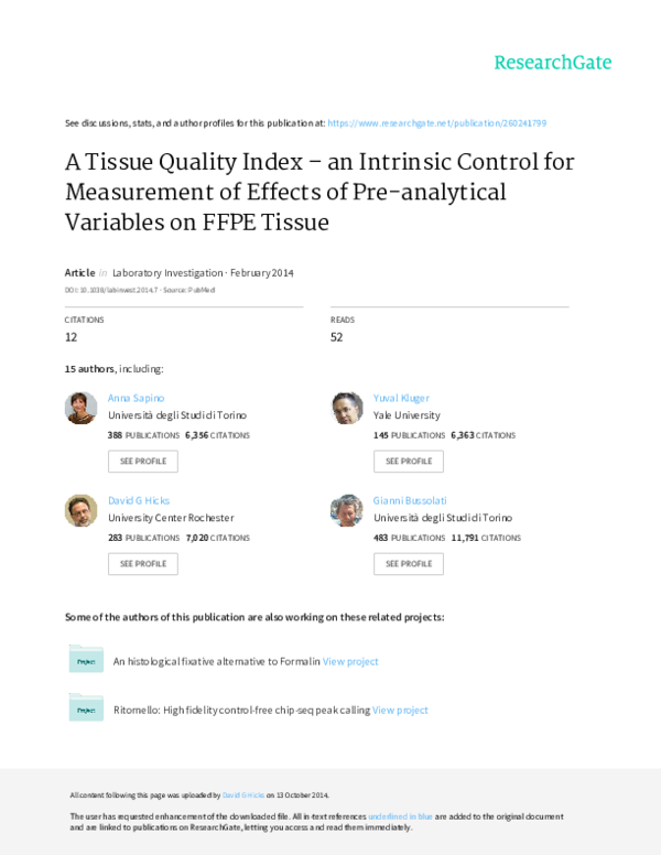 (PDF) A tissue quality index an intrinsic control for measurement of