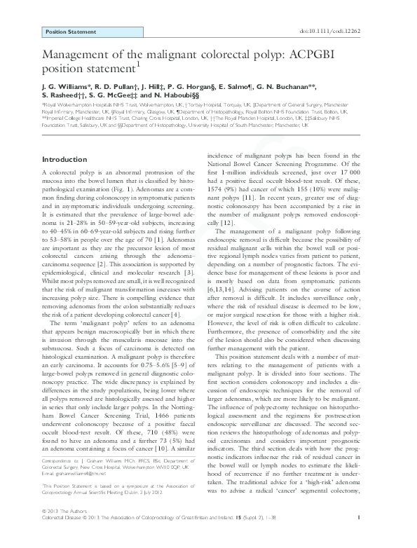 (PDF) Management of the malignant colorectal polyp: ACPGBI position ...