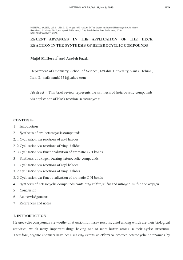 (PDF) Recent Advances in the Application of the Heck Reaction in the ...