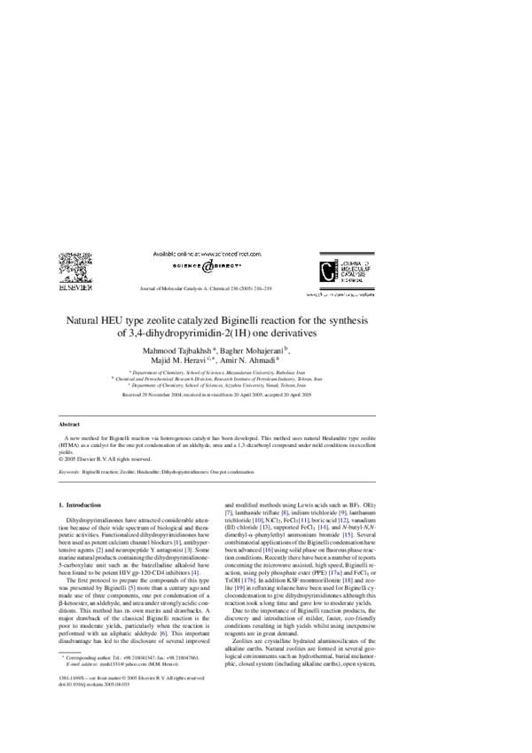 (PDF) Natural HEU type zeolite catalyzed Biginelli reaction for the ...