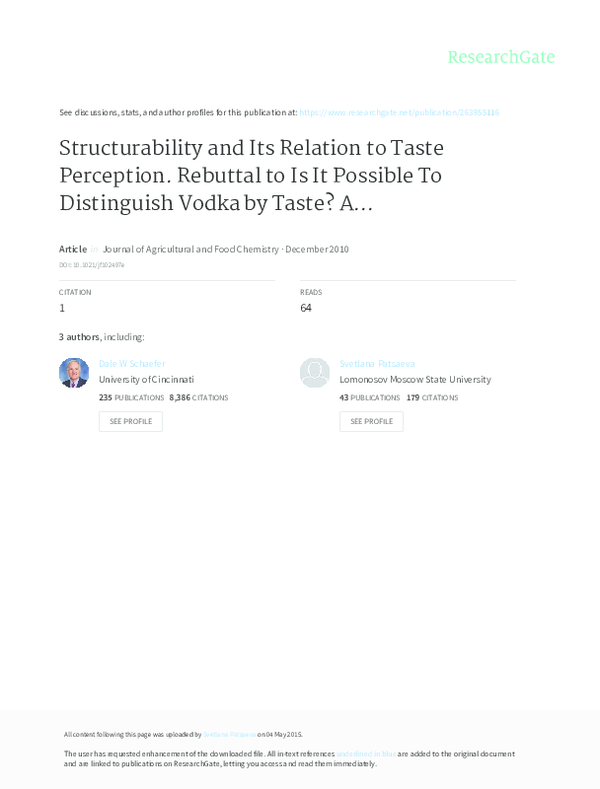 (PDF) Structurability and Its Relation to Taste Perception. Rebuttal to ...