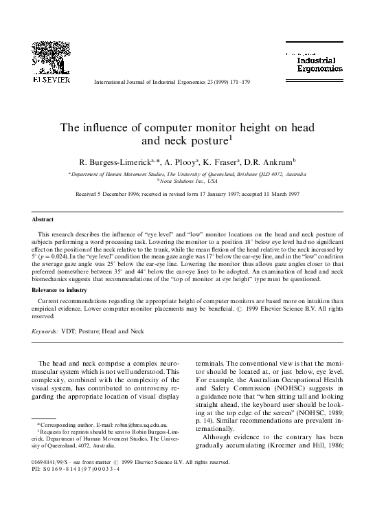 (PDF) The influence of computer monitor height on head and neck posture