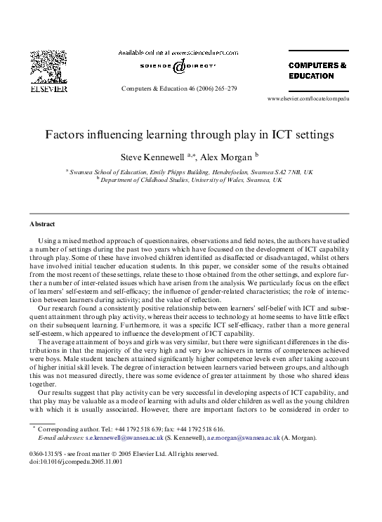 (PDF) Factors influencing learning through play in ICT settings