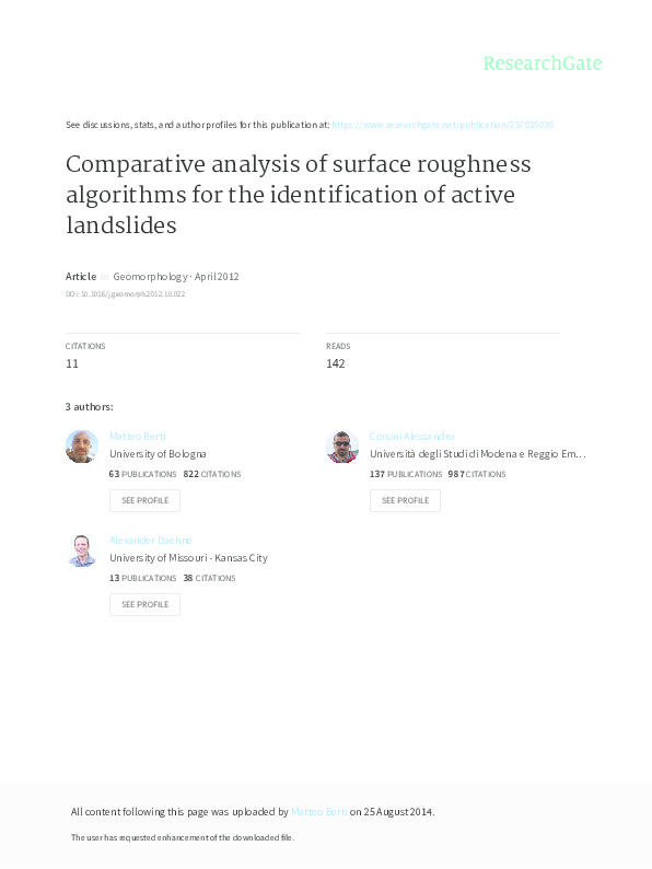 (PDF) Comparative analysis of surface roughness algorithms for the ...