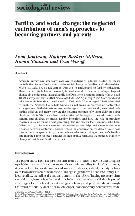 (PDF) Fertility and social change: the neglected contribution of men's ...