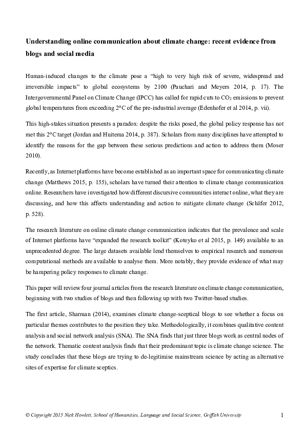 Understanding online communication about climate change