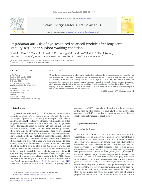 (PDF) Degradation analysis of dye-sensitized solar cell module after ...