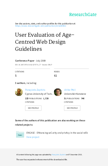 (PDF) User evaluation of age-centred web design guidelines