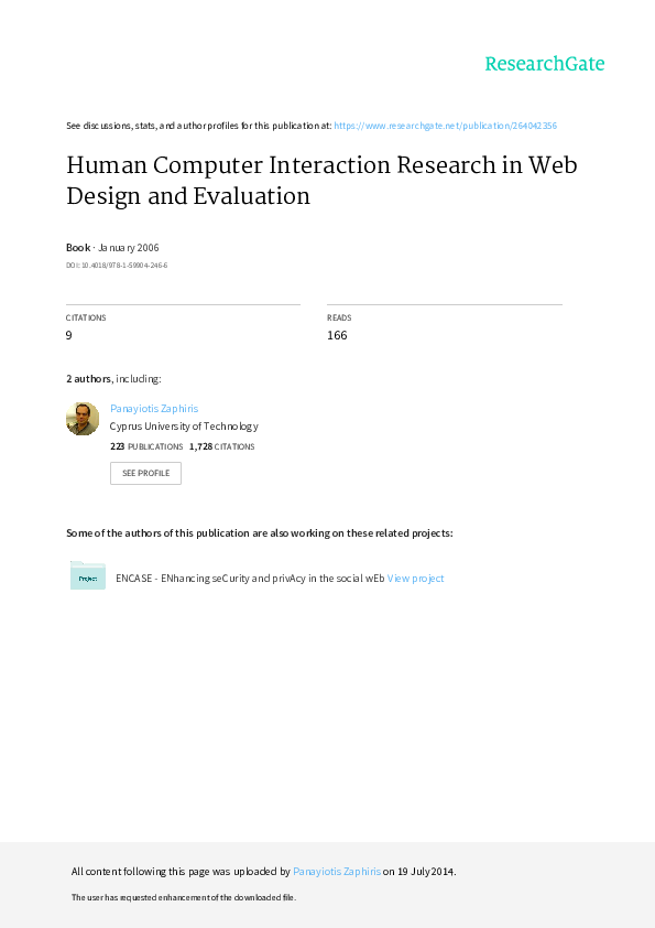 (PDF) Human computer interaction research in Web design and evaluation