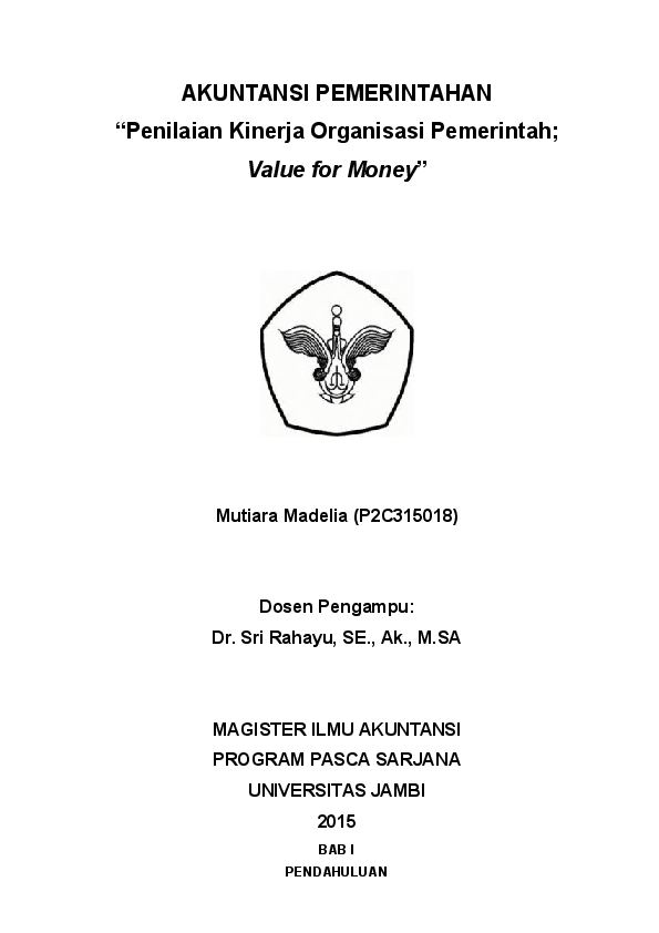 DOC VALUE FOR MONEY DALAM PENILAIAN KINERJA PEMERINTAHAN Mutiara 