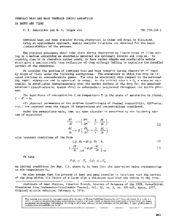 (PDF) Combined heat and mass transfer during absorption in drops and films
