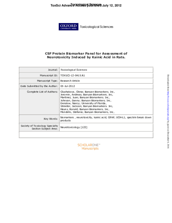 (PDF) CSF Protein Biomarker Panel for Assessment of Neurotoxicity ...