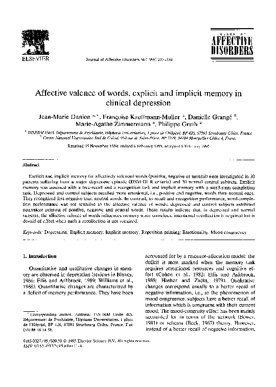 (PDF) Affective valence of words, explicit and implicit memory in ...