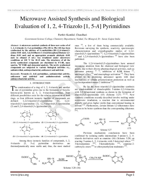 (PDF) Microwave Assisted Synthesis and Biological Evaluation of 1, 2, 4 ...
