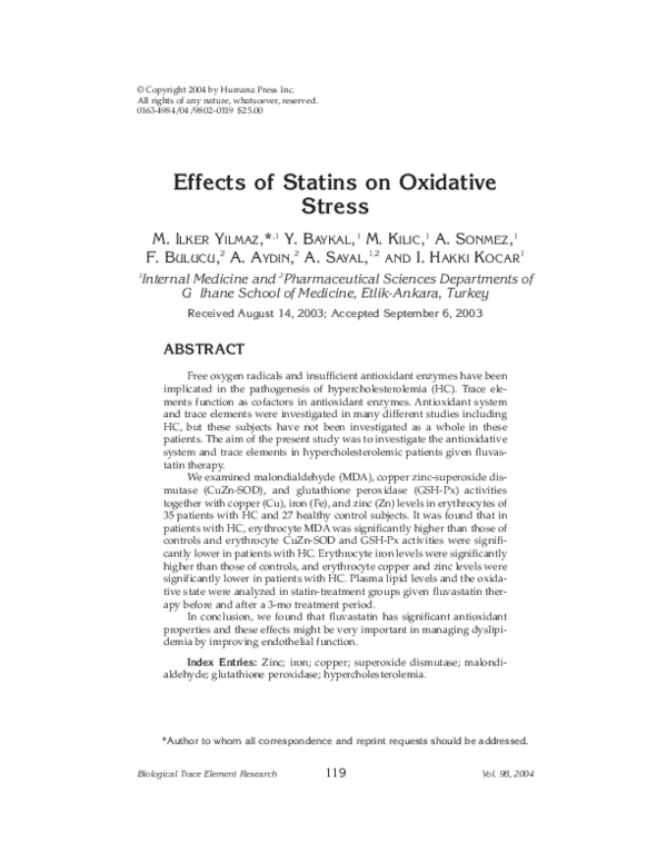 (PDF) Effects of statins on oxidative stress