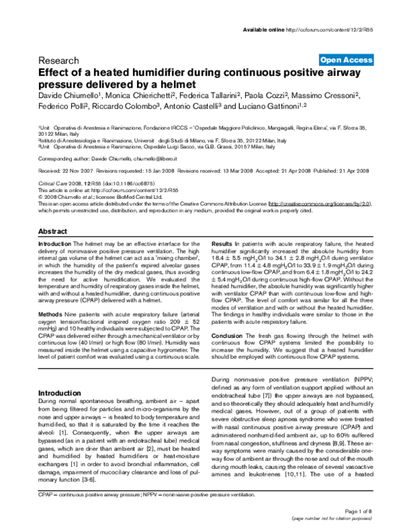 (PDF) Effect of a heated humidifier during continuous positive airway ...