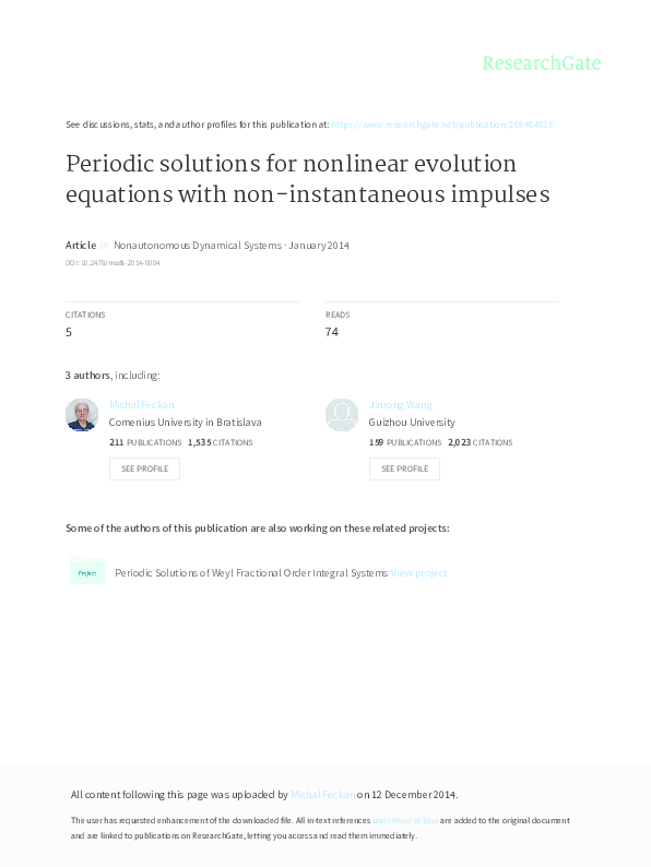 (PDF) Periodic solutions for nonlinear evolution equations with non ...
