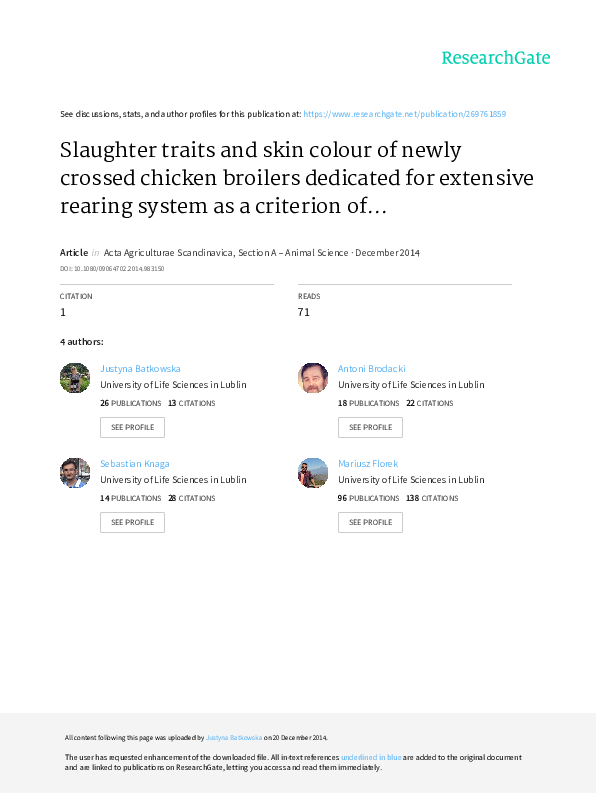 (PDF) Slaughter traits and skin colour of newly crossed chicken