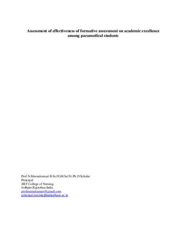 (PDF) effectiveness of formative assessment on academic excellence
