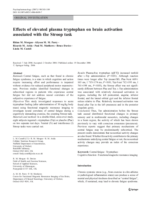 (PDF) Effects of elevated plasma tryptophan on brain activation ...