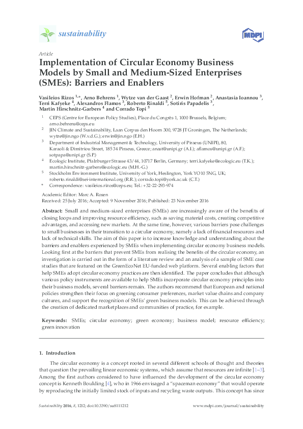 (PDF) Implementation of Circular Economy Business Models by Small and ...