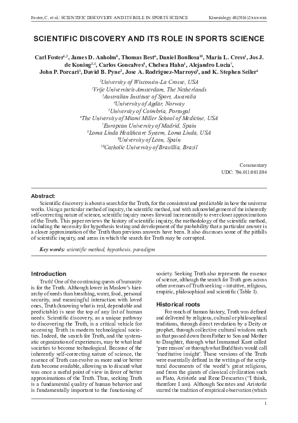 (PDF) SCIENTIFIC DISCOVERY AND ITS ROLE IN SPORTS SCIENCE