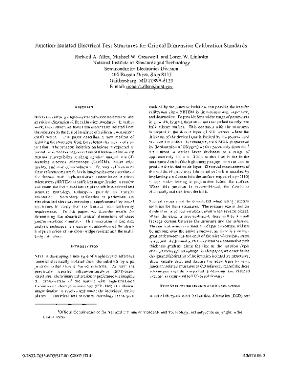 (PDF) JunctionIsolated Electrical Test Structures for Critical