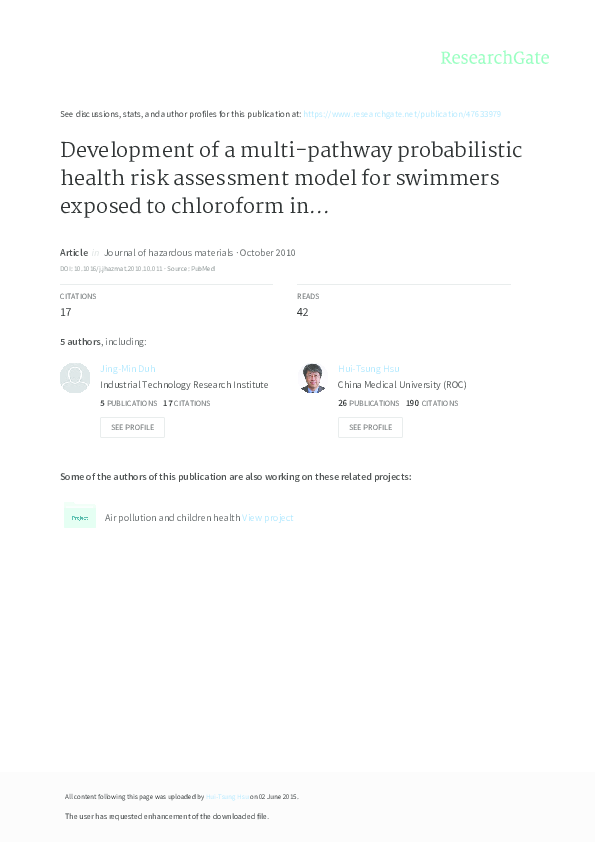 (PDF) Development of a multi-pathway probabilistic health risk ...