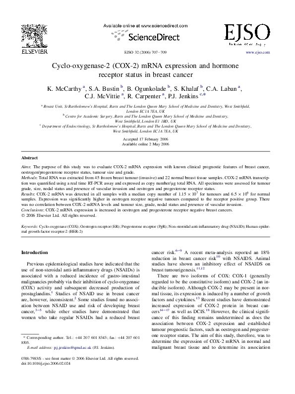 (PDF) Cyclo-oxygenase-2 (COX-2) mRNA expression and hormone receptor ...