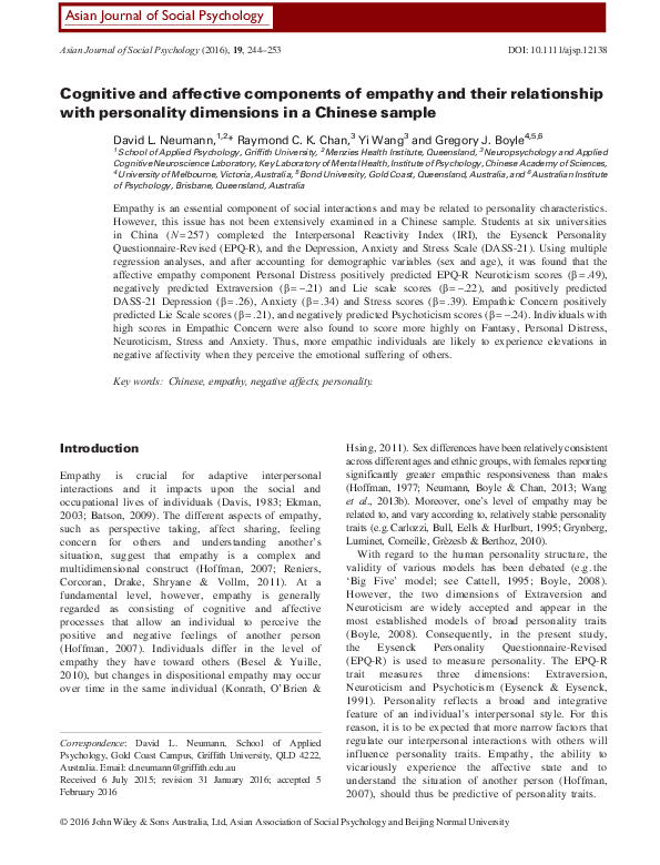 (PDF) Cognitive and affective components of empathy and their ...