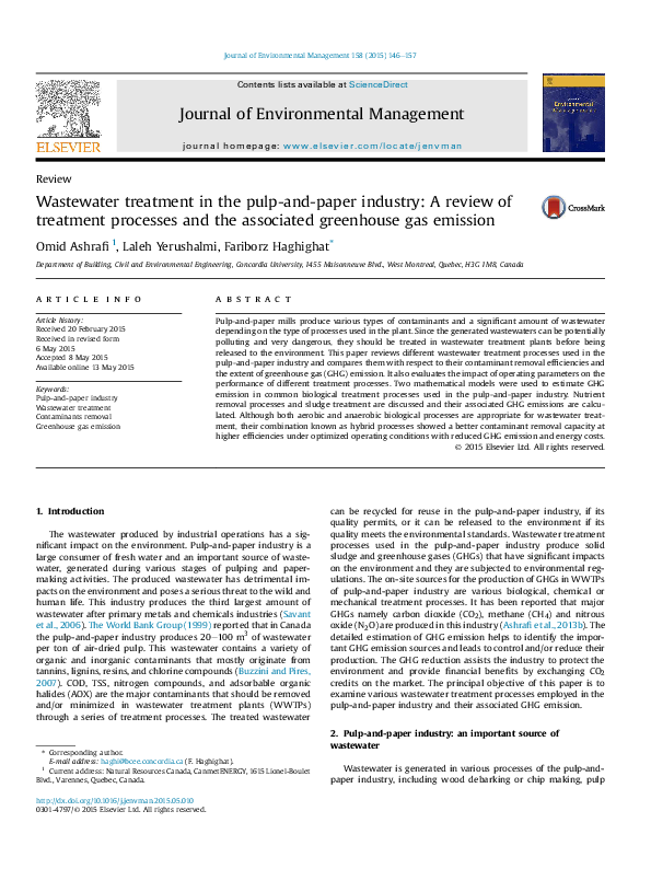 (PDF) Wastewater treatment in the pulpandpaper industry A review of