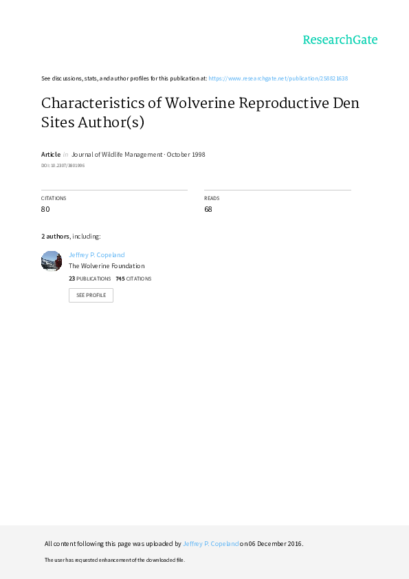 (PDF) Characteristics of wolverine reproductive den sites