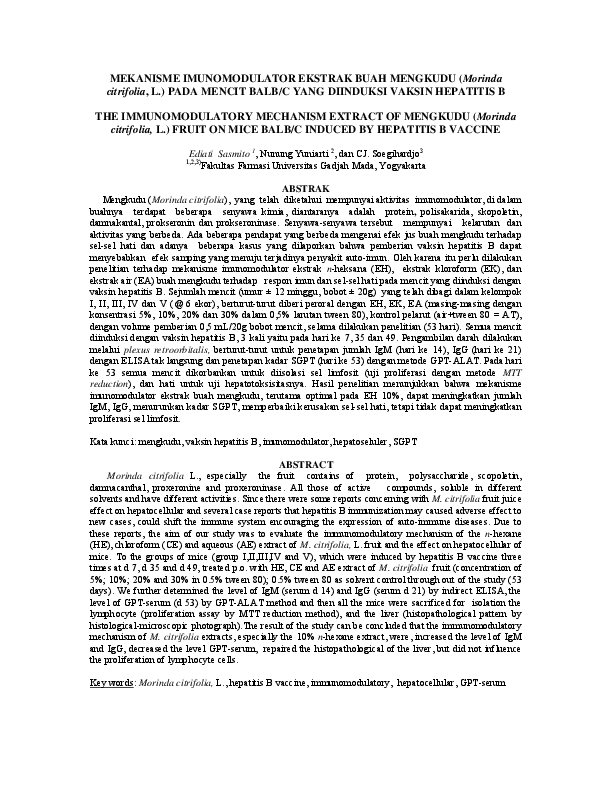 (PDF) MEKANISME IMUNOMODULATOR EKSTRAK BUAH MENGKUDU (Morinda ...