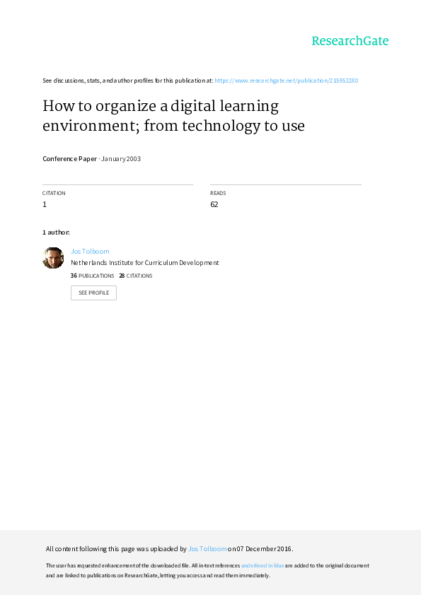 (PDF) How to organize a digital learning environment; from technology ...