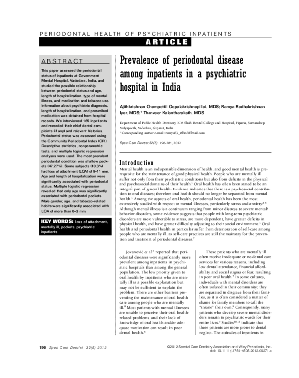  pdf prevalence of periodontal disease among inpatients in a