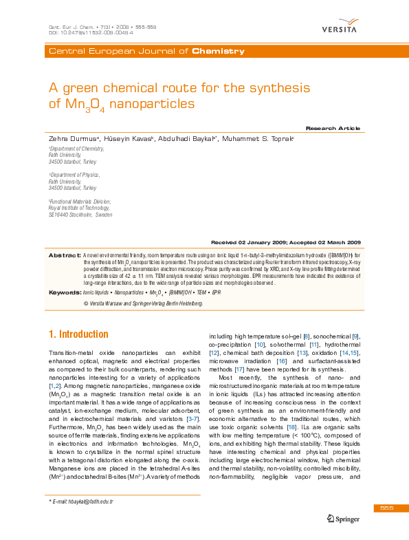 (PDF) A green chemical route for the synthesis of Mn 3 O 4 nanoparticles