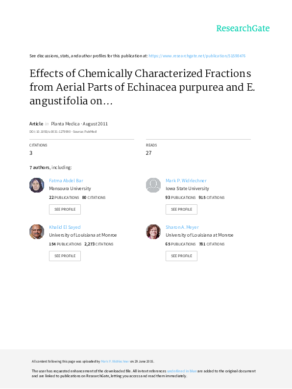 (PDF) Effects of Chemically Characterized Fractions from Aerial Parts