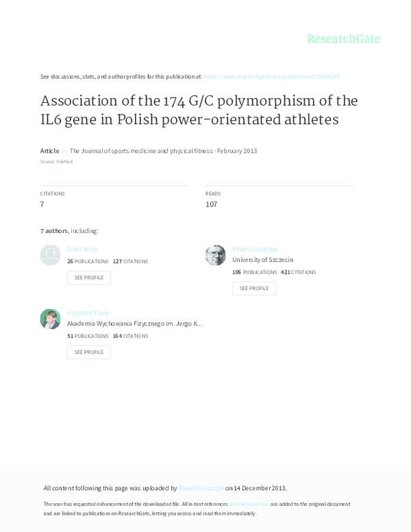 (PDF) Association of the 174 G/C polymorphism of the IL6 gene in Polish ...