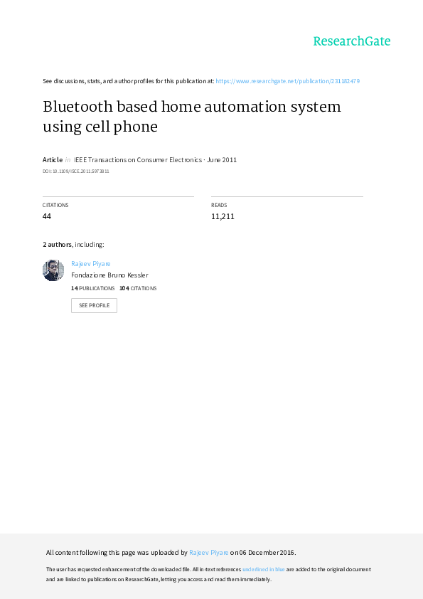 (PDF) Bluetooth based home automation system using cell phone